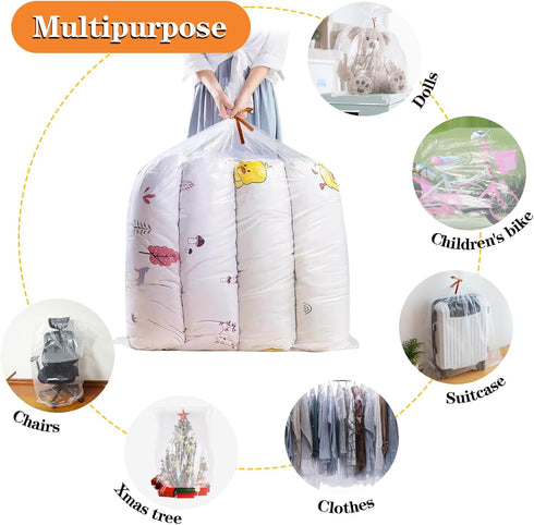 4 Pack Large Clear Plastic Storage Bags, 40" x 60", Moistureproof and Dustproof for Luggage and Furniture