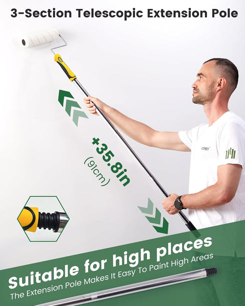 9 Inch 4 inch, 16 Set VOOMEY Paint Roller Kit with Extension Pole - Paint Roller with Tray, Mini Paint Roller Small