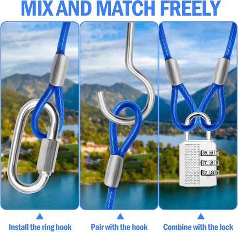 NAZOU 10FT 3/16 Inch -1 Pack Steel Security Cable with Loops - Flexible Wire Rope Versatile & Weatherproof Safety Cable
