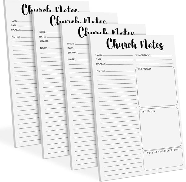 Church Notes Notebook, 5.5 x 8.5 Inch Tear Away Sermon Note Journal, Christian Sticky Note Pads, 4 Pcs