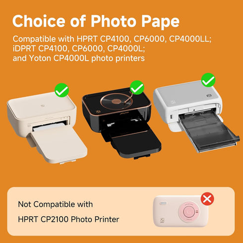 4x6" 54 1 CP4100/CP4000L/CP6000 Printer,4 HPRT Photo Paper Sheets & Ink Cartridges Refill, For HPRT Pass Dye