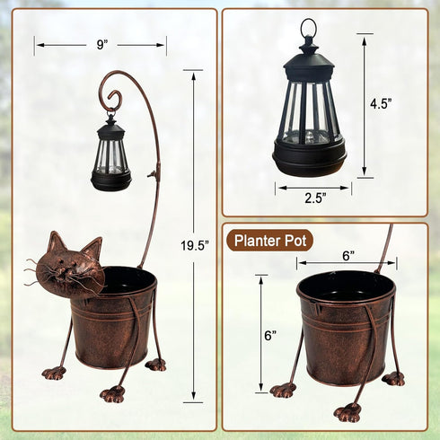 Solar Lights Outdoor with Planter Pot,Metal Cat Solar Lamp Post with Planter Base Outdoor Decorative