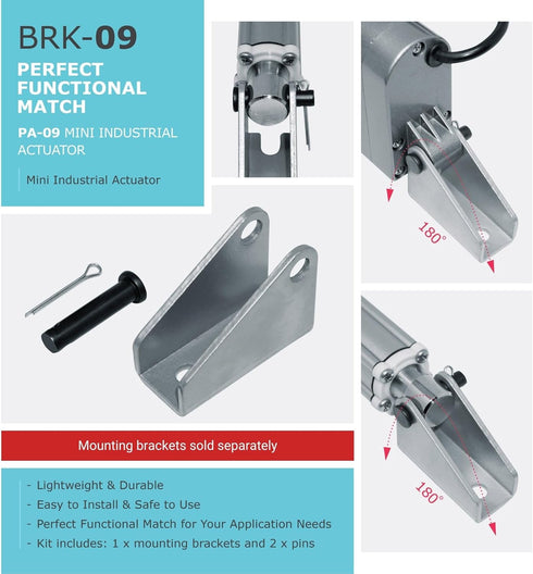 Mounting Bracket BRK-09 for Linear actuators - Made of Iron Steel - Can be Used with Progressive Automations Linear Actuator Model PA-09, PA-10, PA-10-HALL