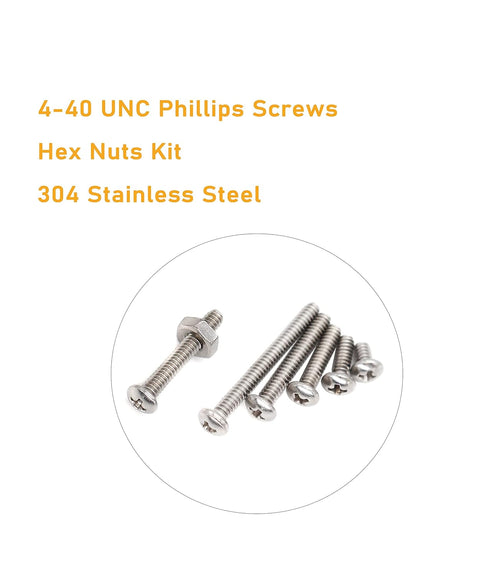 binifiMux 160pcs Assortment Kit #4-40 UNC Phillips Pan Head Machine Screws Hex Nuts, 304 Stainless Steel Silver Tone