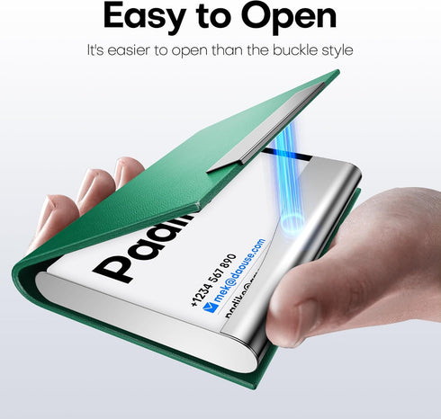 Padike Business Card Holder Case, Professional PU Leather & Stainless Steel Multi Card Wallet for Men & Women (U-Green)
