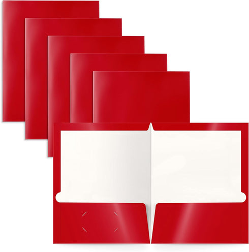 Better Office Products 2 Pocket Glossy Laminated RED Paper Folders, Letter Size, Box of 25 Red Portfolios