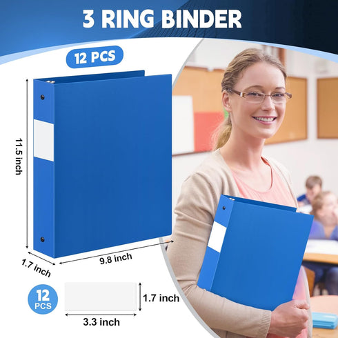 Henoyso 12 Pcs 1.5 Inch Plastic 3 Ring Binders, Flexible Binders for 8.5 x 11 Inch Paper (Blue)