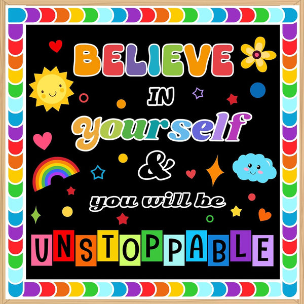 BELIEVE in YOURSELF Motivational Bulletin Board Decoration Set Cutouts Wall Door Decor for Kindergarten Preschool School