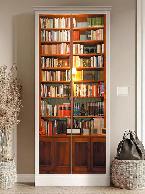 3D 33.5"x84.6"- Decor(2 Sheets/Set) artfanke Retro Bookcase Door Sticker Peel and Stick Self-Adhesive Bookshelf Door