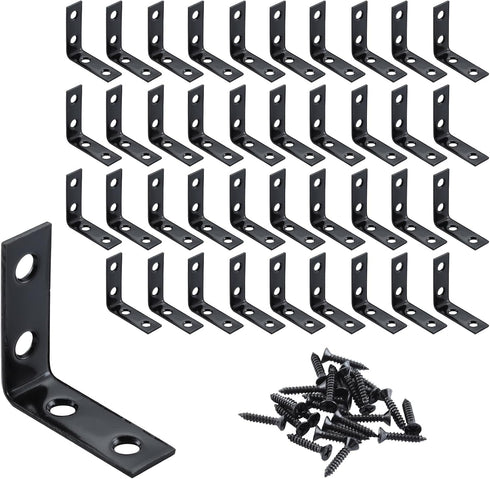 HOME MASTER HARDWARE 40pcs L Bracket Corner Brace Sets, Stainless Steel Right Angle Bracket for Shelves with Screws,