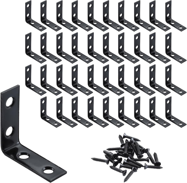 HOME MASTER HARDWARE 40pcs L Bracket Corner Brace Sets, Stainless Steel Right Angle Bracket for Shelves with Screws,