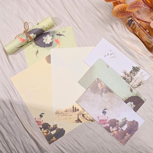 54Pcs Set, 4.3 8.2 BAYTORY Stationery Paper and Envelopes x Chinese Style Envelopes, Love Letter Papers Writing Kit