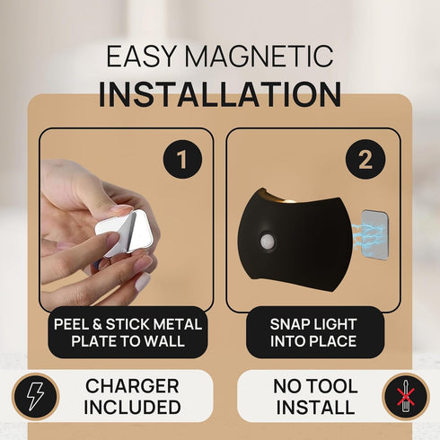 Nooksy Set 3 Battery Operated Wall Sconces of Two, Rechargeable Wireless LED Wall Lights Motion Sensor, No Drill