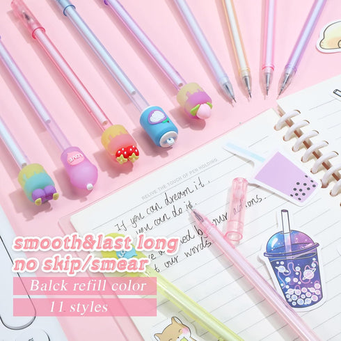 Sabary 228 Pcs Kawaii Stationary Set, Telescopic Boba Pencil Pouch, Gel Ink Pen, Sticky Note, Cute School Supplies for