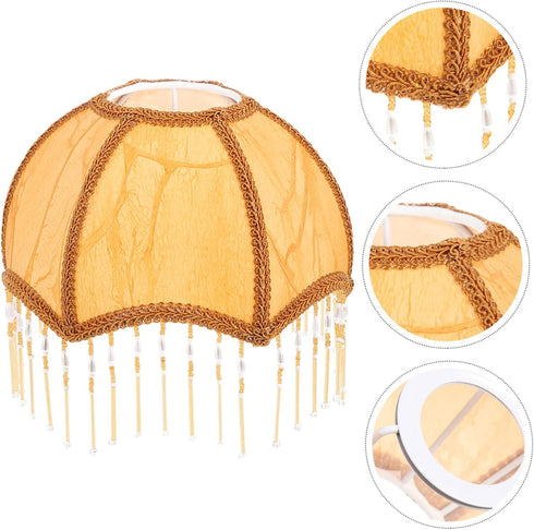 DOITOOL Cloth Lampshade with Tassel Fringe European Style Umbrella Shape for Desk and Table Lamps Elegant Replacement