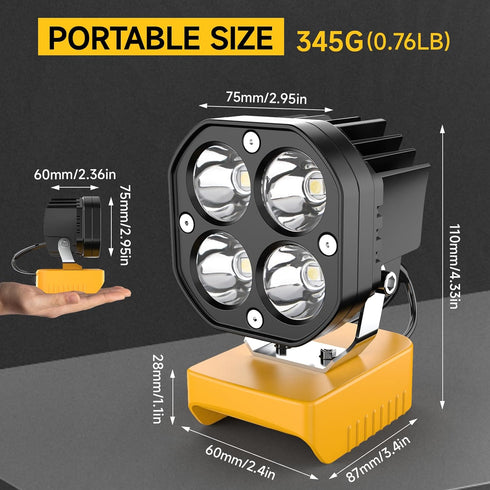 20V 40W 6000LM 20V 120Adjustable Azocek LED Work Light Compatible with Dewalt Battery, Flashlight, Battery Cordless