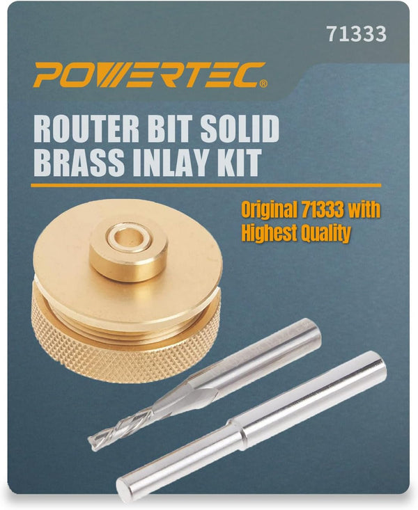 POWERTEC Router Brass Inlay Kit, Router Bushing Guide Set, Centering Pin, Solid Carbide Router Bit, Woodworking