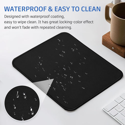 Black Mouse Pad - Cute Splash-proof Textured 10.2 x 8.2 Inch, Stitched Edge Non-Slip Waterproof Rubber