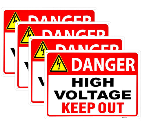 Danger High Voltage Sign, Keep Out Sign 10x14 Aluminum Durable/Weatherproof for Outdoor Use (4 Pack)