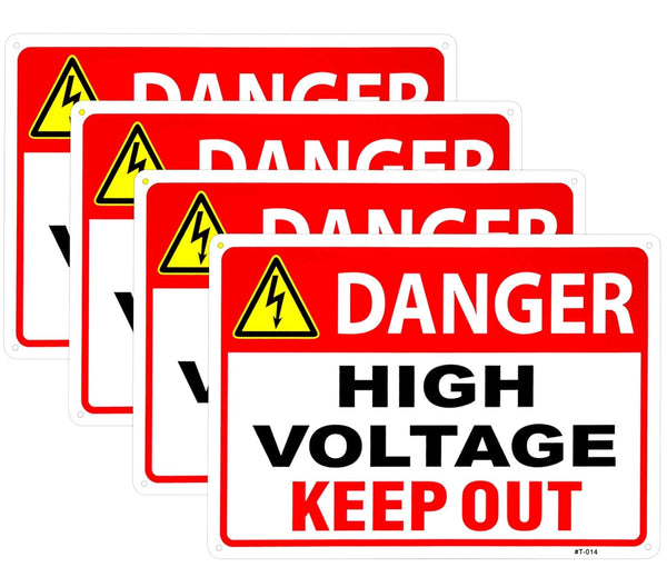 Danger High Voltage Sign, Keep Out Sign 10x14 Aluminum Durable/Weatherproof for Outdoor Use (4 Pack)