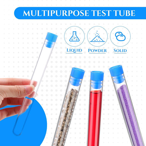 Hoteam 100 Pcs Clear Test Tubes with Lids, Plastic Vials for Scientific Experiments, Party Supplies, Candy Storage
