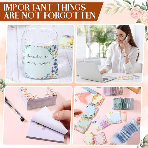 Clabby 15 Pads Pop up Sticky Notes, 3 x 3 Inch Floral Sticky Notes, Cute Sticky Pads for Student Teacher