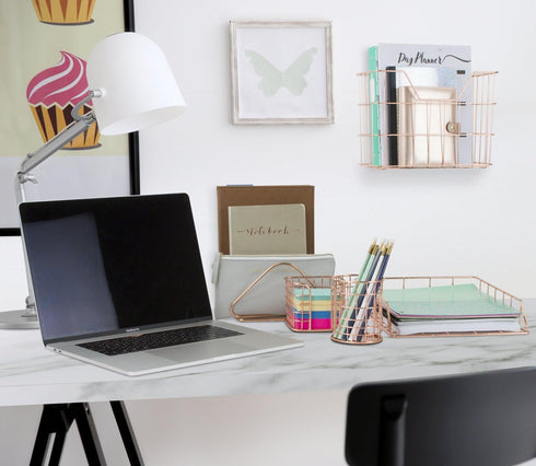 Sorbus 5-Piece Desk Organizer Set, Rose Gold Accessories Includes Pencil Cup Holder, Letter Sorter, and More for Home