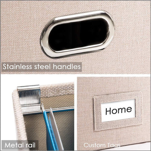 PRANDOM File Organizer Box - 1 Set of Collapsible Decorative Linen Storage with Lids for Letter/Legal Size, Light Grey