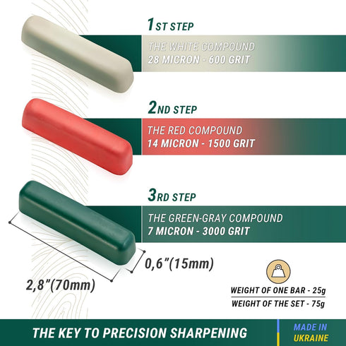 BeaverCraft Stropping Compound Honing Compound for Leather Strop for Knife Sharpening - Buffing Compound for Metal Polishing Compound for Buffing Wheel - Red White Green Polishing Compound Kit P03