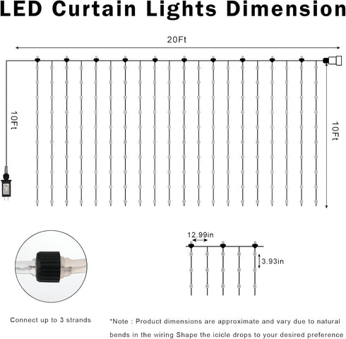 600 20Ft 10Ft echosari LED Curtain Lights Plug in, x Connectable Dual Color Changing Fairy Lights Curtain Outdoor