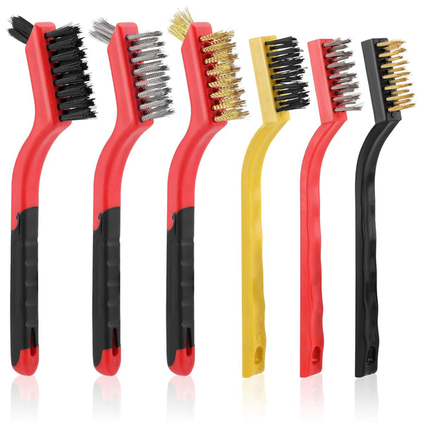 6 Pieces Wire Brushes Set Metal Brush, Brass Brush, Stainless Steel Brush, Nylon Brushes for Cleaning