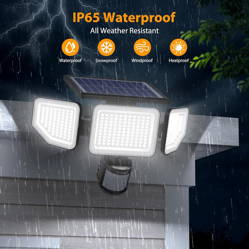 4500LM 3 IP65 3 1 Pack Onforu Solar Lights Outdoor, Heads Security Lights with Remote Control, Waterproof Motion Sensor