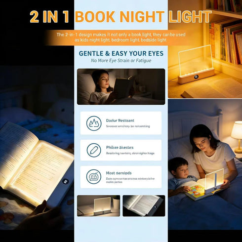DENEZE 3 White Smart Led Reading Light, Book Light Treasure Box, Rechargeable Clear LED Flat Reading Light with Colors