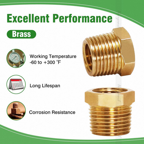 NPT 1/4 Female to NPT 3/8 Male Thread Adapter, Brass Reducer for Garden PVC Hose, Air, Gas, Fuel Line (2 pcs)