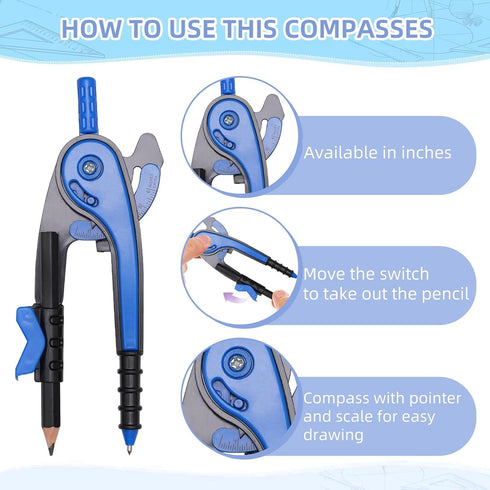 YOOUSOO Set, Set, 6 Inch 180 Compass and Protractor Student Geometry Math Drawing Compass and Clear Swing Arm