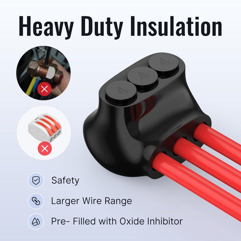 3 Port Insulated Multi Tap Connector 4-14 AWG Aluminum to Copper Wire Connectors, Slotted Allen Hex - 5 Pack