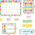 Rainbow Classroom Calendar Bulletin Board Set, Colorful Decoration with Hook and Loop Dot Stickers