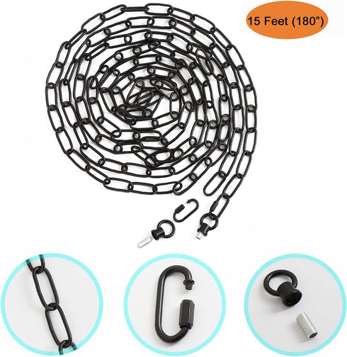 15 65 Lbs Feet Lighting Pendant Chain, Black for Hanging Heavy Duty, Extension with Connection Locks for Light Fixture