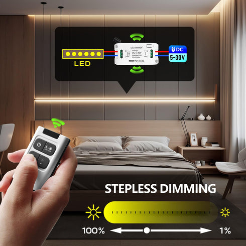 DieseRC Wireless LED Light Strip Dimmer Switch DC 5V~30V 10A Relay Receiver Controller with 2 Remote Controls