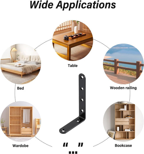 HOME MASTER HARDWARE 5" 3" Brace,4 x Heavy Duty Corner Pcs Shelf Brackets,Steel L Corner Bracket for Wood Furniture
