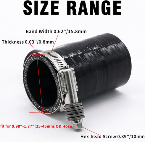 2 Pack Heavy Duty Worm Hose Clamp, Adjustable Range 1"-1 3/4" (25-45mm), 304 Stainless Steel