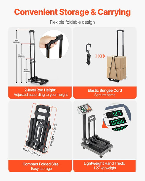 110 lbs 2 1 VEVOR Folding Hand Truck, Load Capacity, Collapsible Luggage Cart with Wheels & Elastic Rope, Utility Dolly