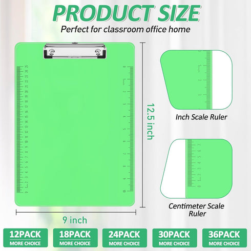 PANDRI 24 Pack Plastic Clipboards, Clear Colored Low Profile Clip Board 12.5 x 9 Inch for Office & Classroom