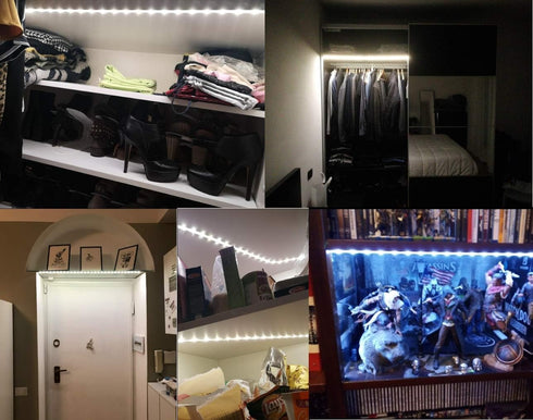 KUCAM Closet Powered,6000K Closet, Motion Sensor Wardrobe Light, LED Strip Lights, PIR Auto on/Off, Battery White