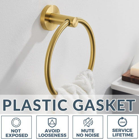 APLusee Hand Towel Ring, 304 Stainless Steel Round Towel Holder, Wall Mounted for Bathroom Kitchen, Brushed Gold
