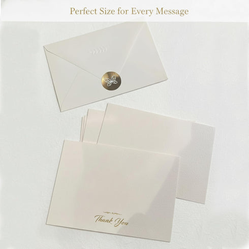 Papierville 24 Pack 4x6, Thank You Cards with Envelopes & Stickers Ivory Gold Foil Flat Notecards Thick Matte Paper