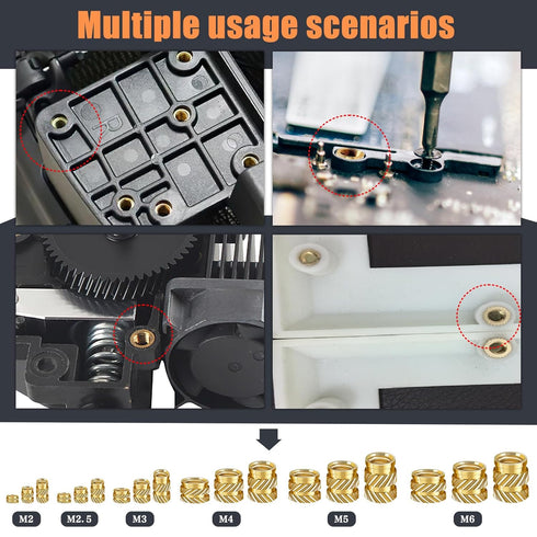307 Threaded Inserts for Plastic Set, M2-M6 Heat Set Insert with Soldering Iron Tips, Brass Insert Tool Kit for 3D