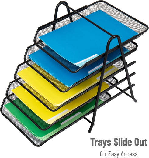 Mind Reader Paper Tray and File Folder Set, Desktop Organizer, Storage for Office, Metal Mesh, 11.75"L x 14"W x 14.5"H,