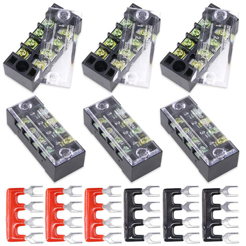 Hilitchi 12pcs 600V 15A 4 Position Double Row Screw Terminal Strip and 400V 10A Red/Black Pre Insulated Barrier Strip
