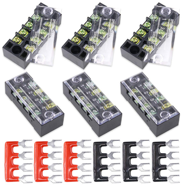 Hilitchi 12pcs 600V 15A 4 Position Double Row Screw Terminal Strip and 400V 10A Red/Black Pre Insulated Barrier Strip